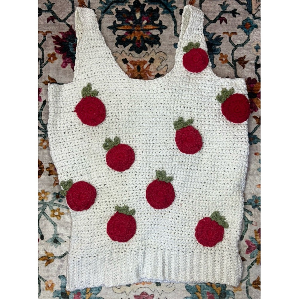 🍓Women's Handmade Knit Tank Top Strawberry- Medium
